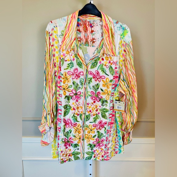 John Mark Tops - John Mark NWT 3X Embroidered Floral Spring Fling Button Down Blouse Shirt Pink